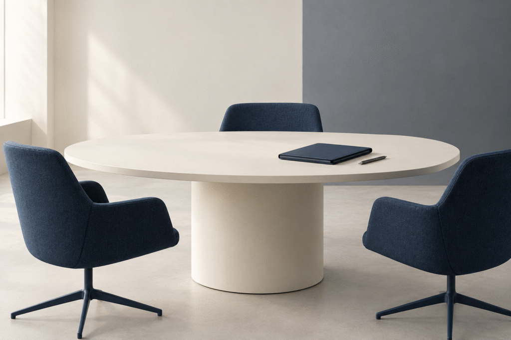 Mesa de reuniones sobria para relaciones comerciales y representación empresarial.